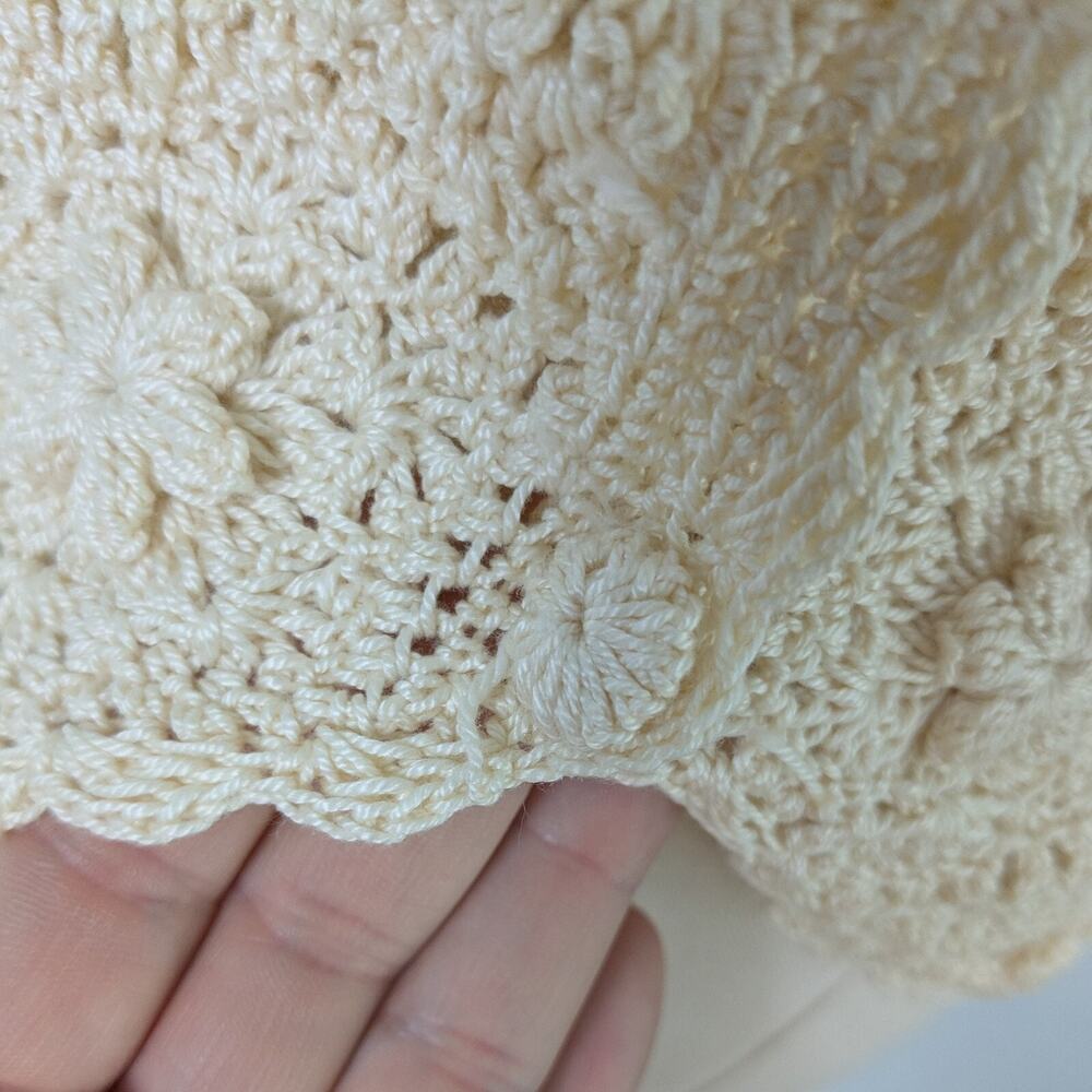 Crochet Sweater Vest M Cream Floral Boho Vintage 90s Grunge Cottage Handmade - Picture 6 of 8